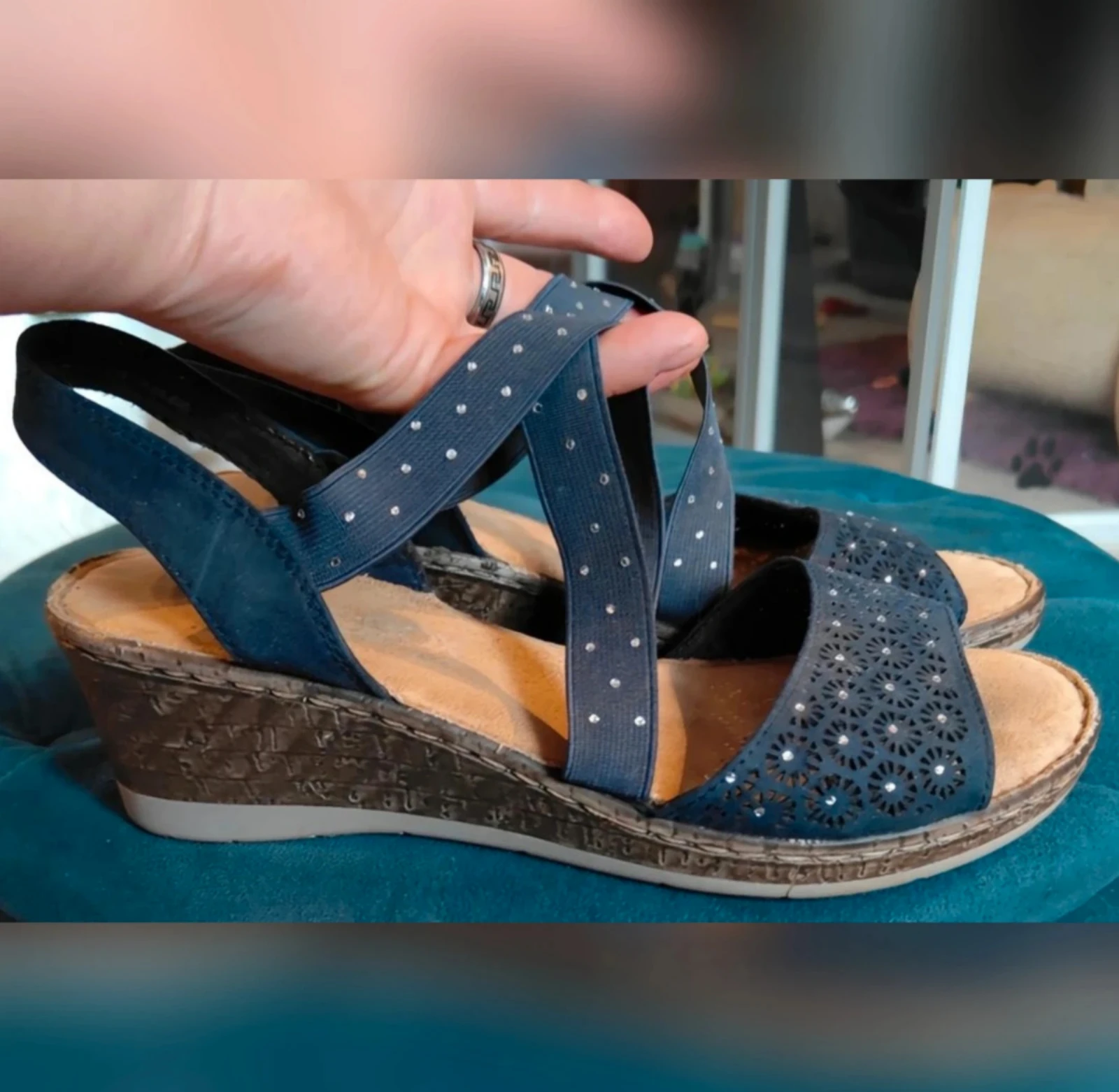 Comfortable dark blue wedge sandals Blue Box size 39 – photo 3